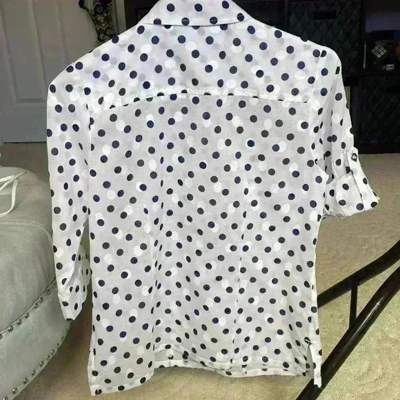 KAREN SCOTT petite POLKA DOT button down SHIRT TOP - Picture 6 of 9